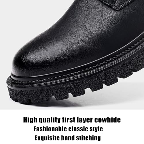 Men's Genuine Leather Lace-Up Vintage Oxfords,Fashion Round Toe Casual Brogue Dress Shoes, Comfortable Non-Slip Low Top Business Work Shoes2