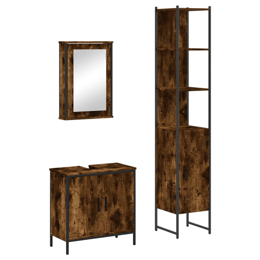 vidaXL Set Mobili da Bagno 3 pz Rovere Fumo in Legno Multistrato