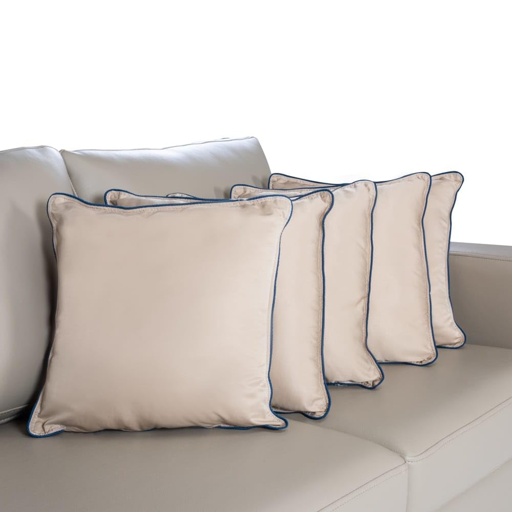 Wakefit Polyester Cushion for Sofa | Super Soft Fabric Bed Cushion Pillow, Throw Pillow for Sofa | Premium Fresh Hollow Fibre Filling | 24x24 Inches | Taupe | Set of 5