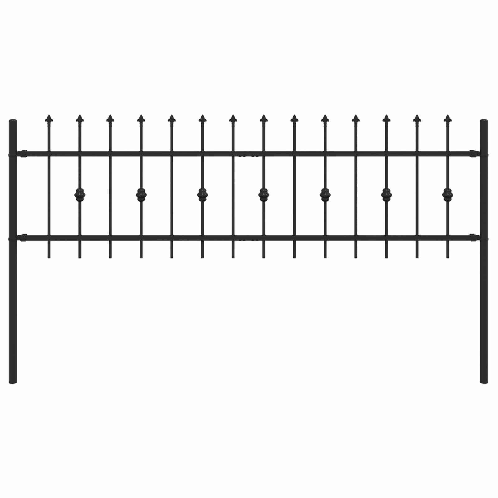 Spike Fence Asten Black 200x110 cm Powder-Coated Steel Outdoor Garden Border Security Fence Panel with Spear Top Interlocking Design Driveway Yard Barrier Rust Resistant Easy Assembly
