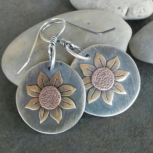 Boho Earrings, Gray Teardrop Earrings, Flower Earrings, Dangle Ethnic Earrings for Women, Handmade Bohemian Trendy Boho Vintage Jewelry2