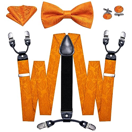 Image of YOHOWA Men Suspenders 6 Clips Strength Adjustable Y Braces Pre-Tied Bow Tie Set Formal Wedding Party