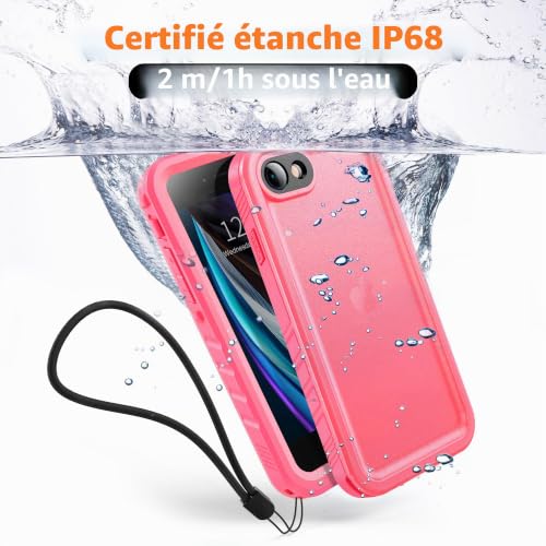 Coque iPhone 8 antichoc et imperméable protection intégrale rose