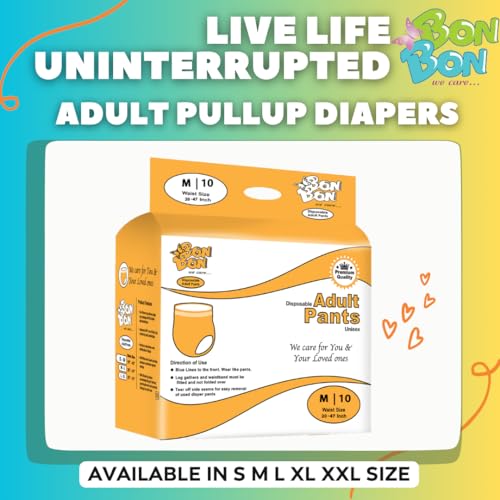 Image of BON BON Premium Unisex Adult Diaper Pant Style Medium (Pack Of 1)-10 Count-M-Ultra Leak-Guard With Absorption And Distribution Layer (Adl) And Multi-Strand Leg-Waist Size 20-47 Inch,50-119 Cm