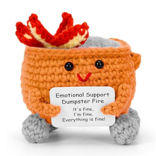Image of Keyrose Emotional Support Dumpster Fire Crochet Doll, a Cute Funny Handmade Desk Accessories Office Decor, Birthday Gifts for Women Men with Positive Card (Orange)