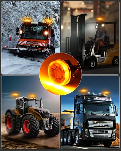 SUPAREE Rundumleuchte Steckbar LED 12V E9 6 Blinkmuster IP67 Wasserdicht Amber für Traktor LKW PKW Traktoren Gabelstapler