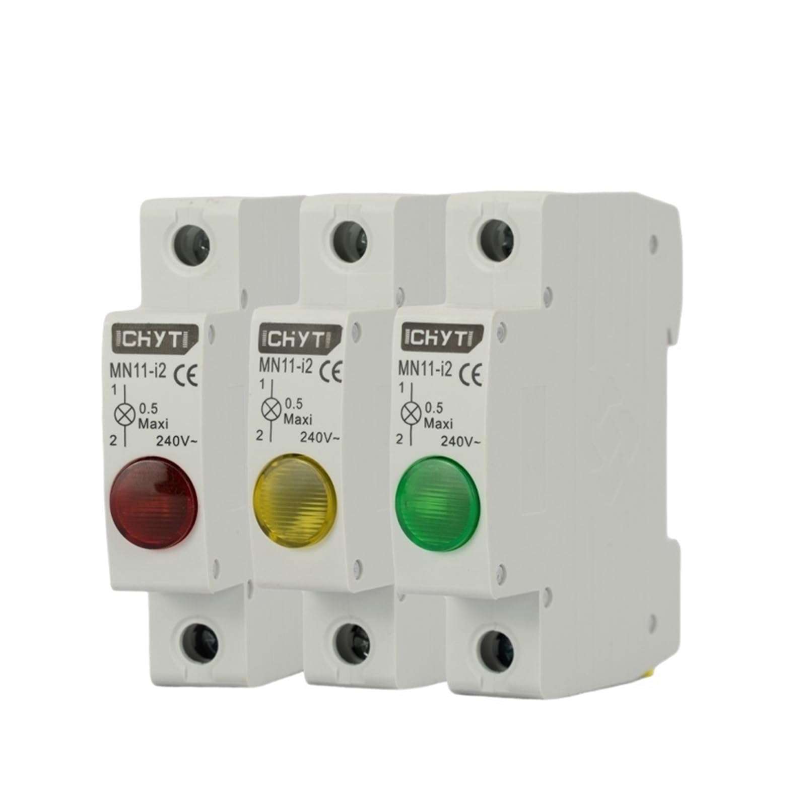 10 Unidades de Luces LED de señalización Tipo riel, Caja de distribución, disyuntor, gabinete, indicador de Potencia, 240 V, Rojo, Amarillo y Verde(Giallo)