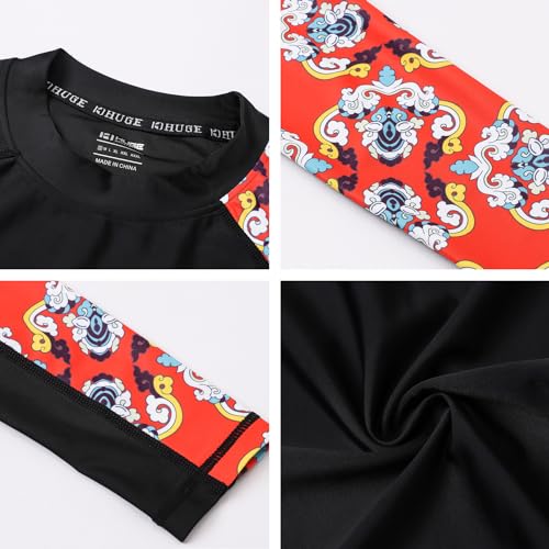 Image of HUGE SPORTS Men's Rash Guard Long Sleeves UPF 50+ UV Sun Protection Quick Drying Splice Compression Swim Shirts