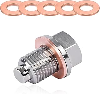 Tapón magnético de drenaje de aceite, M12 × 1.75 de acero inoxidable de aluminio con 5 juntas, a prueba de fugas, reutilizable, tapón de drenaje de aceite de motor de automóvil, repuesto para