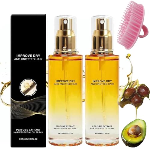 2個スカルプ コンディショニング オイル スプレー、リーブインコンディショナー、女性用ヘアフレグランス、ヘアトリートメントオイルスプレー、乾燥して絡まった髪のサムネイル