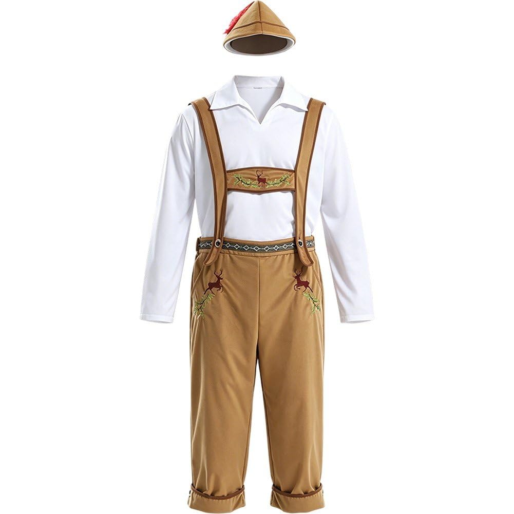 Ppmter Men’s German Bavarian Oktoberfest Costume Set, Lederhosen Costume with Hat for Adults Halloween and German Beer Festival