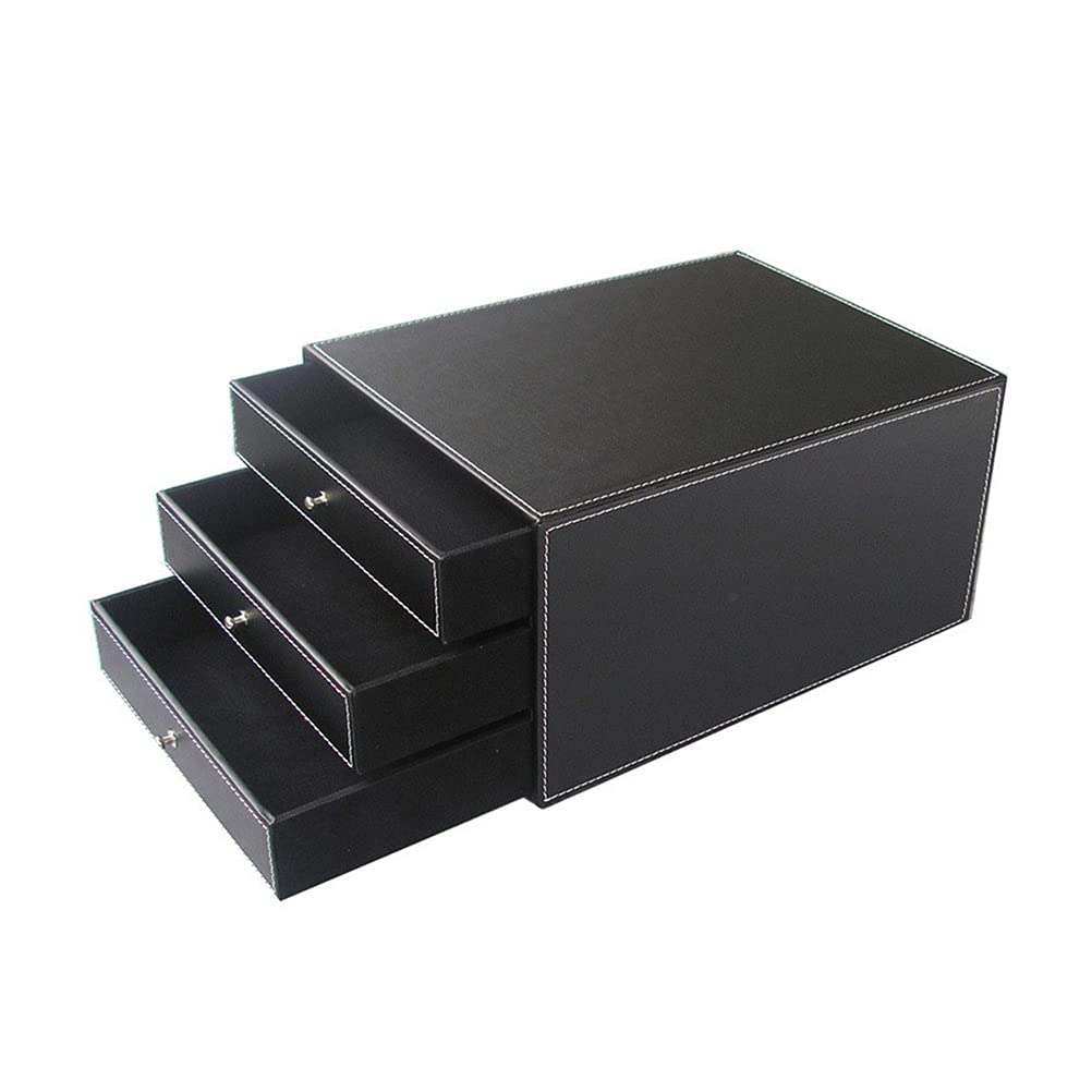 Boîte de rangement bureau A4 et meuble de bureau en cuir noir Artibetter à 3 tiroirs