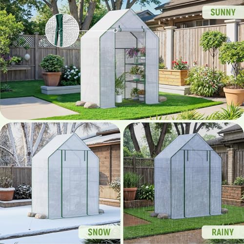 Image of Walk in Greenhouses, 57 x 29 x 76 inch Green House, Greenhouse for Outdoors with Durable PE Cover, Portable Greenhouse with Shelves Stands,White