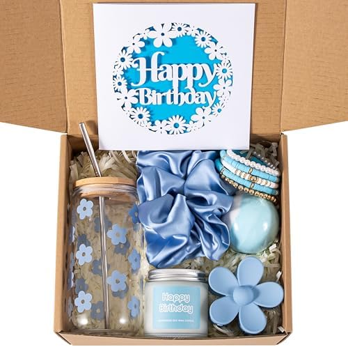 Birthday Gifts For Women, Teen Girl, Her, Happy Birthday Gift Box For Girl, Women, Sister, Daughter, Friends, Cute Daisy Aesthetic Glass Cups Gift Set 7pcs