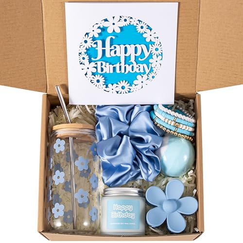 Image of JTEWB Birthday Gifts For Women, Teen Girl, Her, Happy Birthday Gift Box For Girl, Women, Sister, Daughter, Friends, Cute Daisy Aesthetic Glass Cups Gift Set 7pcs