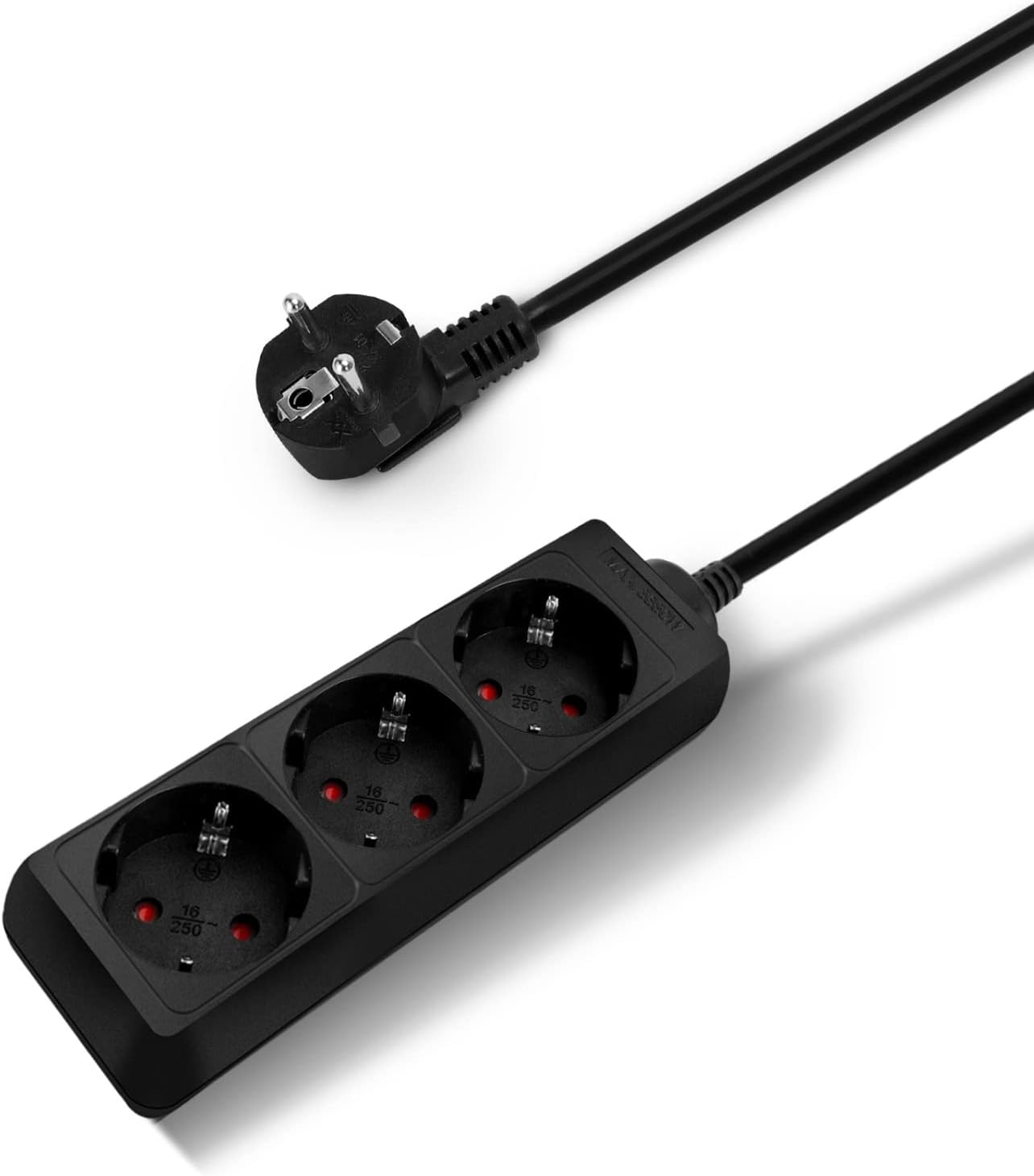 Aigostar Regleta Alargador de 3 Enchufes con Cable de 1,5 Metros, Color Negro