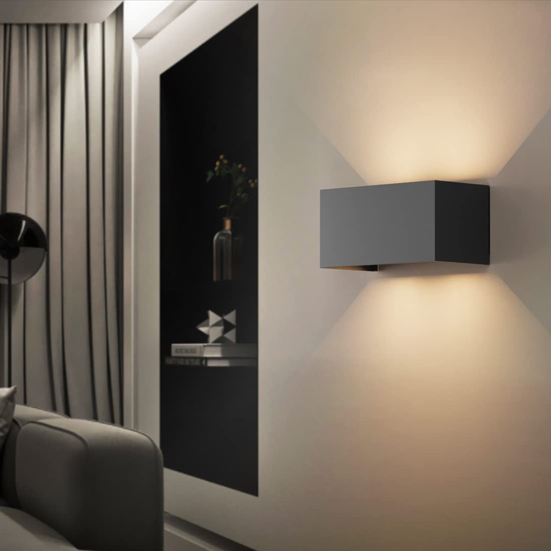Klighten Lampa ścienna LED do użytku wewnątrz i na zewnątrz, 24 W, z regulowaną wiązką, wodoszczelność IP65, 2700-3000 K, ciepła biel, lampa ścienna czarna