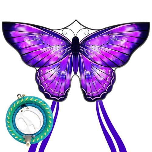 Mint's Colorful Life 55'' Purple Butterfly Kite with 7.1in Reel Winder, Easy Flying Kites for Kids & Adults, Best Beach Kite Set for Beginners