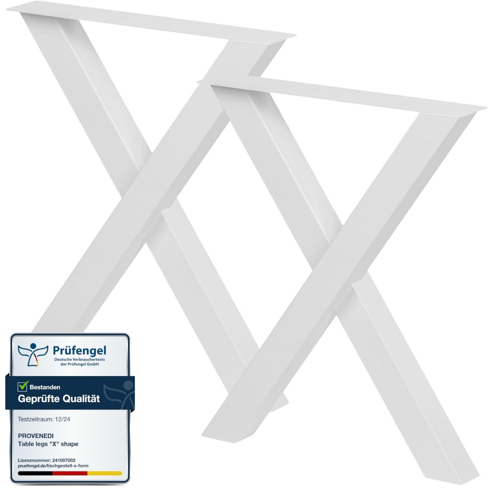 Tischbeine Metall weiß - 2 Stück X Form, rostfrei & modern - Tischgestell Maße L59 x B7 x H72 cm mit Bodenschoner für Schreibtisch Esstisch, Konferenztisch