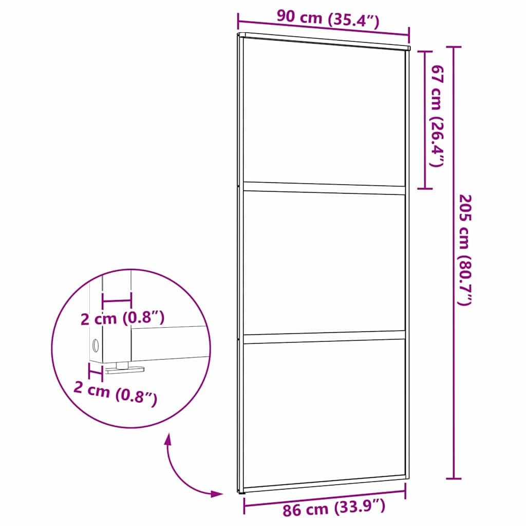 vidaXL Puerta de Vidrio 90 x 2 x 205 cm Aluminio Negro