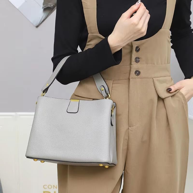 Image of Small Women Soft Genuine Leather Shoulder Bag Crossbody Purses for Lady Bucket Handbag