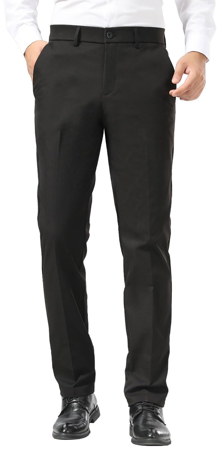 Plaid&Plain Men's Dress Pants Slim Fit Stretch Khaki Pants Wrinkle Free