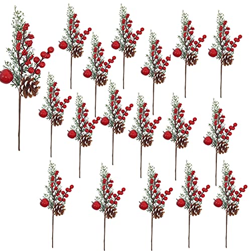 Juego de 18 púas de piña con punta de nieve y vegetación con racimos de bayas rojas y accesorios de selección floral para manualidades de manzana Cover