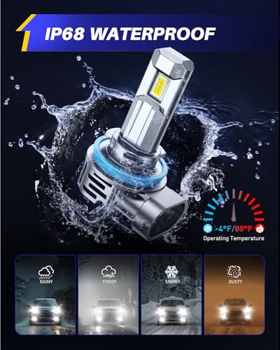 Image of AUTOONE H11 9005 LED Bulb Direct Fit 1:1 Mini Size, 120,000LM H8 /H9 HB3 Combo Fog Lights with Cooling Fan, IP68, Pack of 4