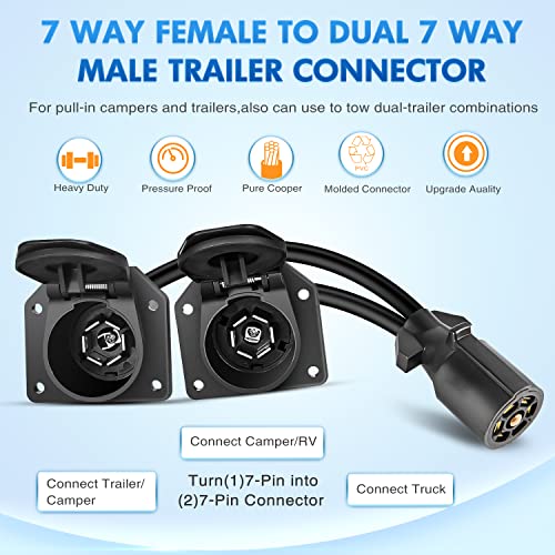 Image of Nilight 7 Way Trailer Plug Y Pigtail Splitter Double Brasse