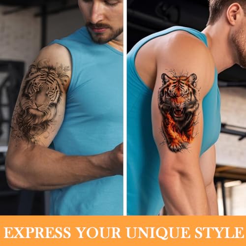 Image of MAYCREATE 34 Sheets Temporary Tattoo Sticker For Men Black Tattoo Stickers Beast on Arm Waterproof Large Tattoos Sticker Set