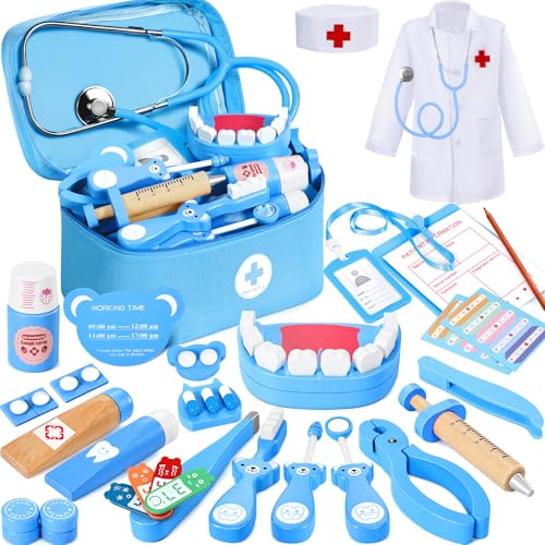Ophy Maletin Brinquedo médico, brinquedo médico para crianças com estetoscópio de alta simulação jogo de RPG para crianças de 3 anos ou mais kit de dentista presentes para crianças dos 3 aos 8 anos de