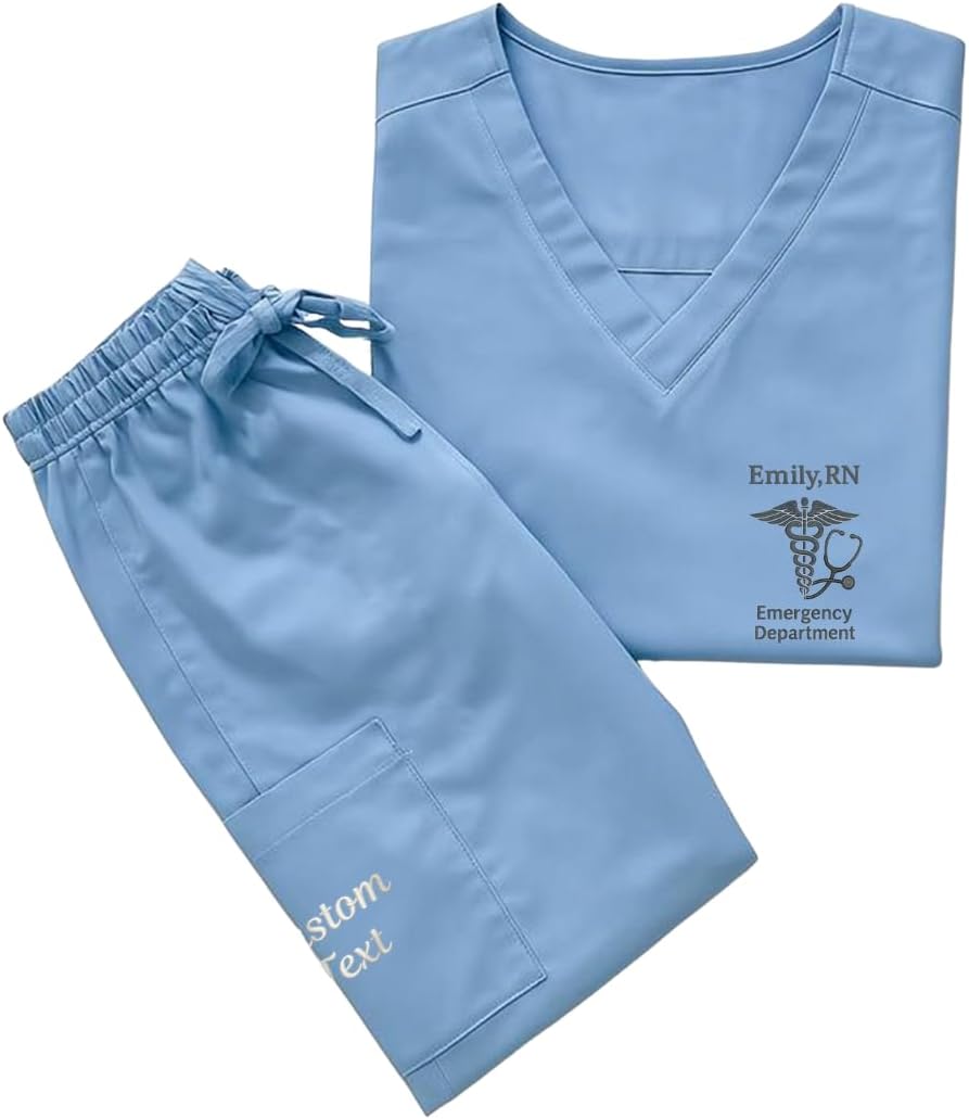 Custom Text Name Scrub Set for Men Women, Personalized Name Medical Uniform RN CNA LPN,Custom Healthcare Gifts 3