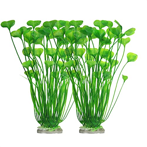 Aquarium Pflanzen Deko, 2 Stück künstliche Aquariumpflanzen, Plastikpflanzen Dekoration Fuer Aquarium, Herzförmig Kunstpflanzen Aquariumdekor, 40 cm Hoch (Grün) Cover