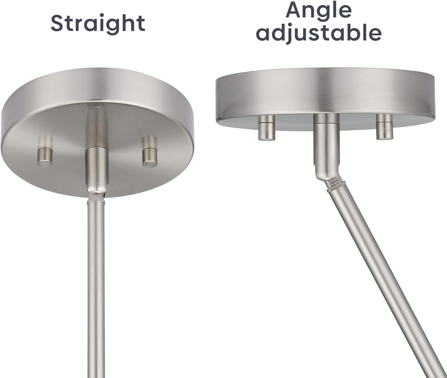 Canomo Chandelier Extension Poles Lighting Fixture Downrods with 1/8-IP Threaded 3/8" Diameter Insert Pipes and 180 Degrees Sloped Adapter for Pendant Light, Nickel (12 Inch and 6 Inch)