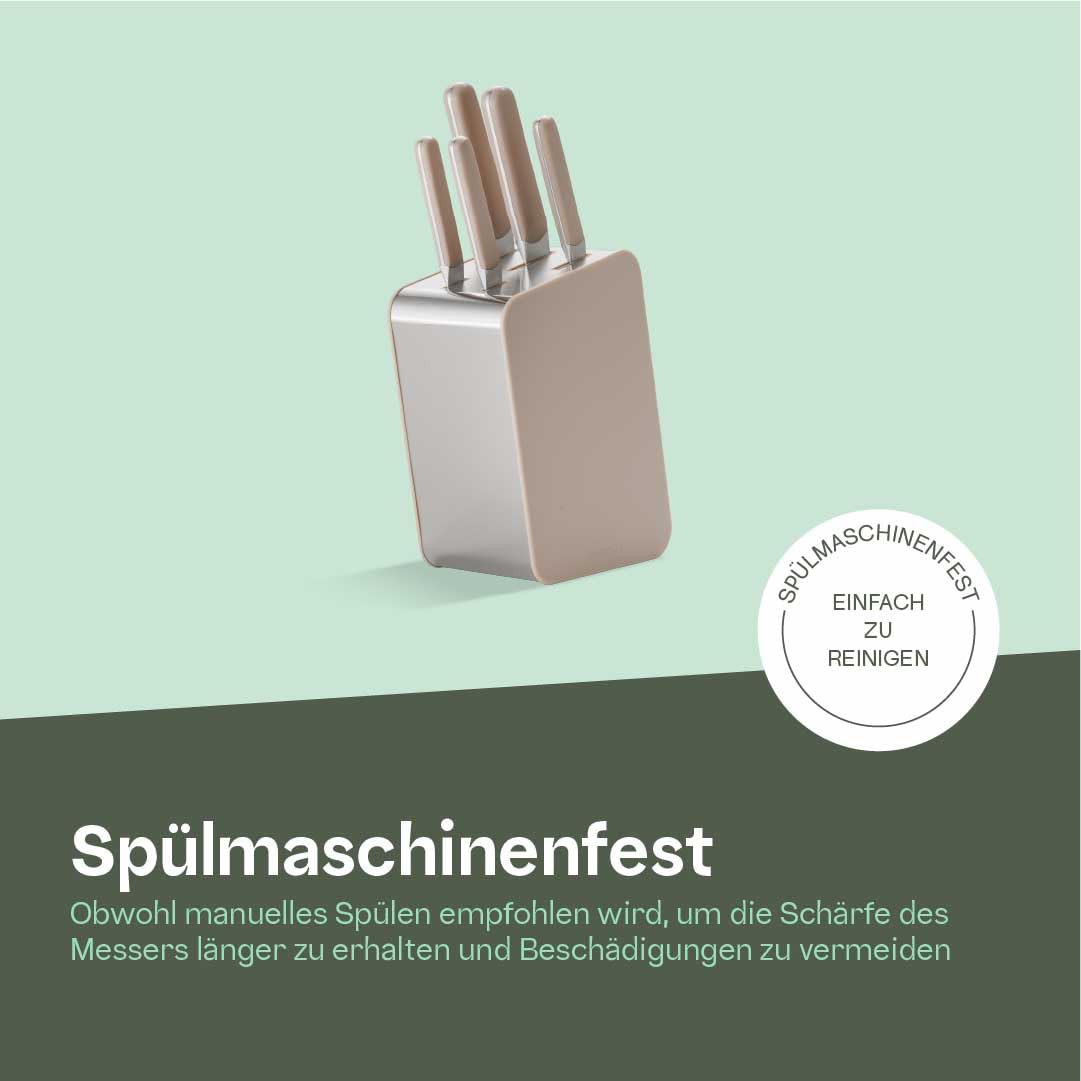 BergHOFF Home Messerblock mit Messer - 6-teilig Messerset mit Block - Küchenmesserset - Küchenmesser scharf - Sand