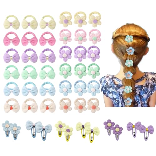 Accessoires cheveux tout-petits : lot de 48 pièces avec élastiques doux et pinces à fleurs