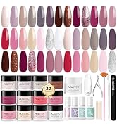 Aokitec 20+1 Colours Dip Powder Nail Kit with Build Powder - Pinky Series 36 PCS Dipping Powder S...