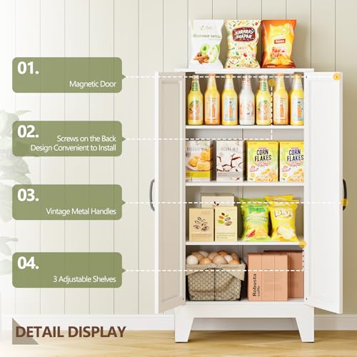 Farmhouse Storage Cabinet,47" H Metal Pantry Cabinet with Barn Doors and Adjustable Shelves,47" H 4-Tier Rustic Pantry Organizers for Kitchen,Dining Room,White - Image 5