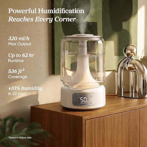 Image of Levoit Humidifiers for Bedroom Large Room, 6.2L Dishwasher Safe, Smart App | Top Fill Cool Mist Humidifier for Baby & Plants, Easy to Clean, Quiet 26dB, 62H Runtime, Essential Oil, NeoClassic 650S