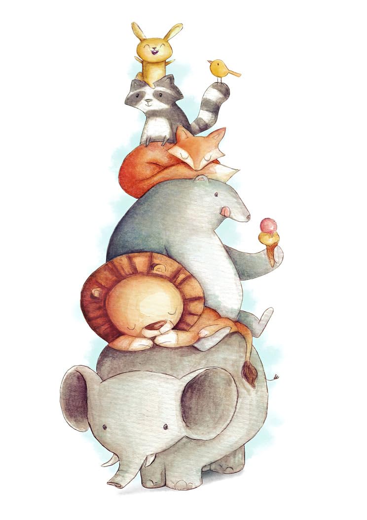 Set 6 cuadros base madera, Decoración Salón Modernos, Dormitorios, Habitación, Infantil, Dibujos, Animales, Peluches con colgadores metálicos, (38 x 29 cm cada cuadro)