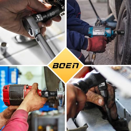 BOEN 5 Piece Impact Socket Adapter Set and Reducer Set, Standard SAE, 1/4", 3/8", 1/2" Drive Socket Adapter Set, CR-MO Steel Impact Adapter Conversion Set for Impact Driver Wrench