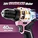 20V Cordless Drill, Electric Power Drill Driver with Battery Charger,Power Drill Set Tool for Women Pink Drill Set,3/8” Keyless Chuck, 2 Variable Speed