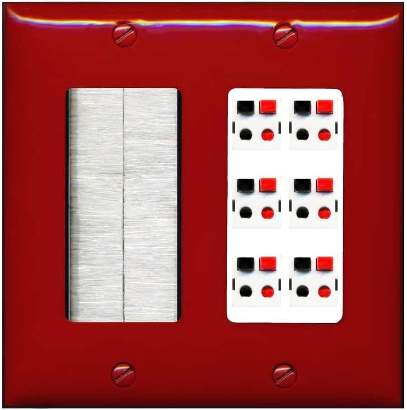 RiteAV 6 Port Speaker Wire Plug Jack Wall Plate - Brush [Screwless White]