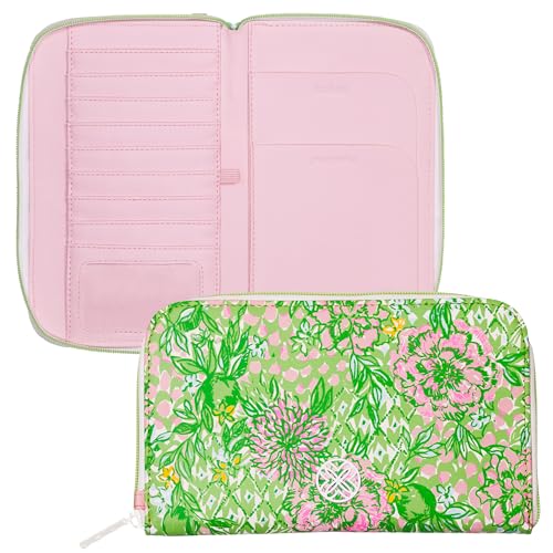 Lilly Pulitzer Leatherette Travel Wallet for Women, Passport Holder with ID Window, Card Slots and Interior Pockets, Lime Feeling Good