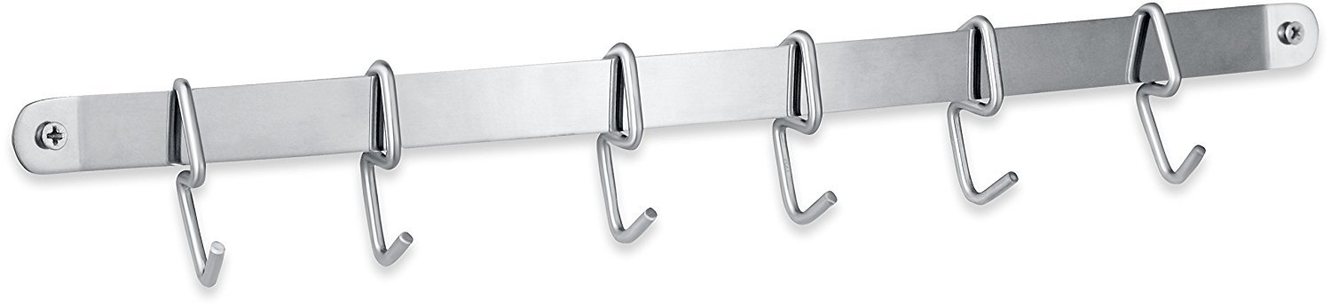 Utensil Holder S Hook 6 Pack Set with Hanging Rack - Organize Pots Pans Gadgets On Wall Mounted Hanger Bar Rail - Under Cabinet Shelf Coffee Mug Cup Organizer - Hold Dry Towels