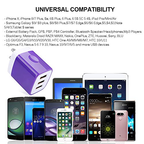 Image of 3 Port USB Wall Charger - Multi-Port USB Plug, 5V 3.1A Compatible with iPhone 14 /13 /12 /11 /Xs /XR /8 /7 /6S, Samsung Galaxy S23 /S22 /S21 /A14 /A13 /Note 20, LG V20 /V30 /V35 THINQ Q7
