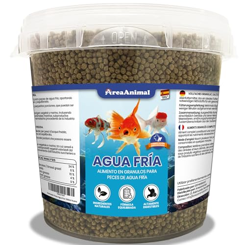 AreaAnimal - Comida Peces Agua Fria, Comida Granulos Peces 330G/1L, Alimento para Goldfish, Koi y Cualquier Pez de Agua Fría, Fischfutter Enriquecida con Vitaminas y Minerales