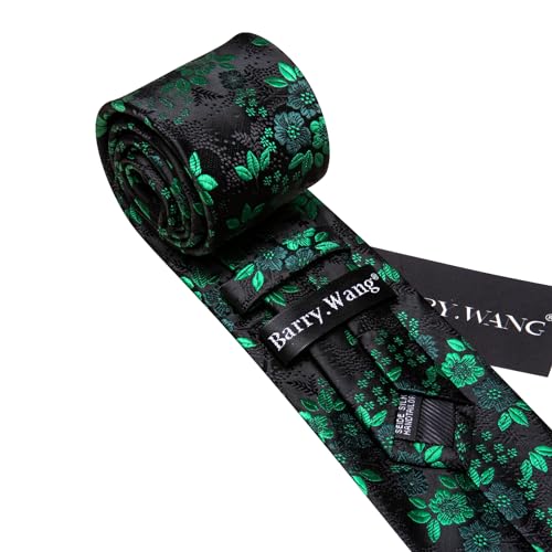 Image of Barry.Wang Flower Ties for Men Handkerchief Cufflinks Set Wedding Necktie Set Party