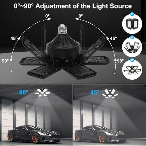 Image of LED Garage Light 4 Pack, Garage Lights Ceiling LED 28000LM 6500K with 6+1 Deformable Panels, Screw in E26 Socket Light Bulbs for Warehouse Workshop Basement Attic Utility Storage