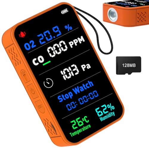7-in-1 Portable Oxygen Detector for Indoor and Outdoor 288H Standby O2 Detector with O2 Temperature Humidity Illumination Room Oxygen Monitor for Car RV Camping Travel (Orange)